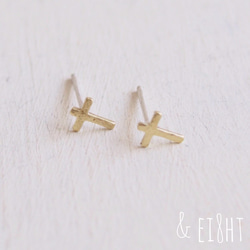 【再販】- Brass - Mini Cross　ピアス 2枚目の画像