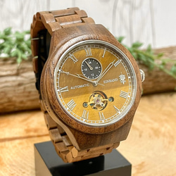 EINBAND Kaiser Tiger eye & Walnut 46mm 自動巻木製腕時計【初回限定生産】 1枚目の画像