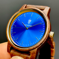 【木製腕時計】EINBAND Glanz グラデーションブルー 木の時計 ウッド ウォッチ【40mm】 5枚目の画像