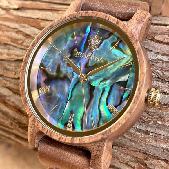 【木製腕時計】EINBAND Reise 天然貝 パール アバロンシェル 木の時計 ウッド ウォッチ クルミ【32mm】 2枚目の画像
