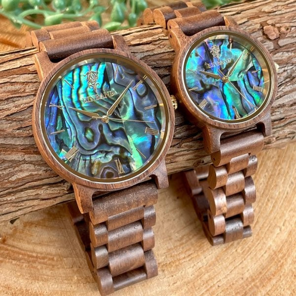 【木製腕時計】EINBAND Reise 天然貝 パール アバロンシェル 木の時計 ウッド ウォッチ クルミ【32mm】 5枚目の画像