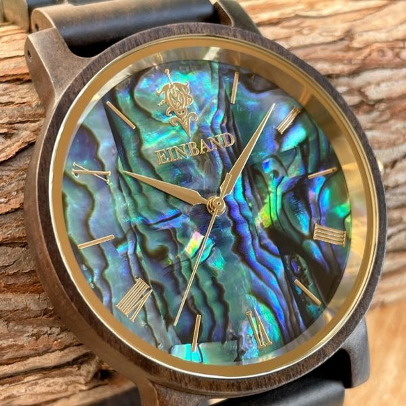 EINBAND Reise Sandal Wood × Avalon Shell 木製腕時計 40mm 2枚目の画像