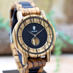 EINBAND Mond Zebra & Ebony 38mm 木製腕時計 ウッドウォッチ 1枚目の画像