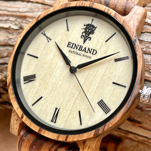 【木製腕時計】EINBAND Reise 定番 木の時計 スタイリッシュ ウッドウォッチ ゼブラ【40mm】 2枚目の画像