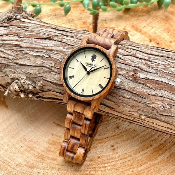 EINBAND Reise Zebrawood 32mm木製手錶木製手錶 第1張的照片