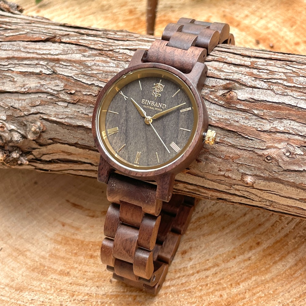 木の腕時計 EINBAND Reise ウッドウォッチ クルミ サンダルウッド文字盤 32mm