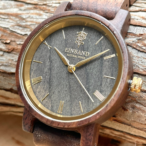 【木製腕時計】EINBAND Reise 定番 天然 木の時計 ウッドウォッチ クルミ&ゴールド【32mm】 2枚目の画像