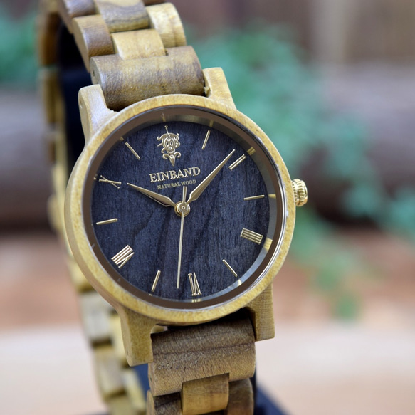 EINBAND Reise柚木和黃金32毫米木製手錶木製手錶 第2張的照片