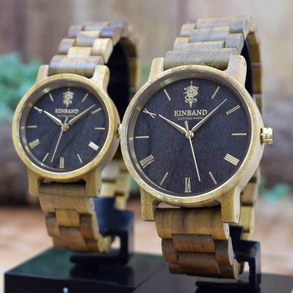 EINBAND Reise柚木和黃金32毫米木製手錶木製手錶 第6張的照片