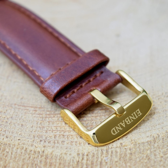 EINBAND Glanz WHITE 40mm棕色皮革木質手錶木質手錶 第5張的照片