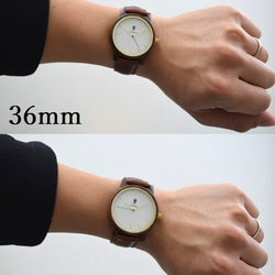 EINBAND Glanz WHITE 40mm棕色皮革木質手錶木質手錶 第9張的照片
