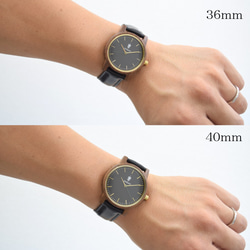 EINBAND Glanz BLACK 36mm黑色皮革木質手錶木質手錶 第5張的照片