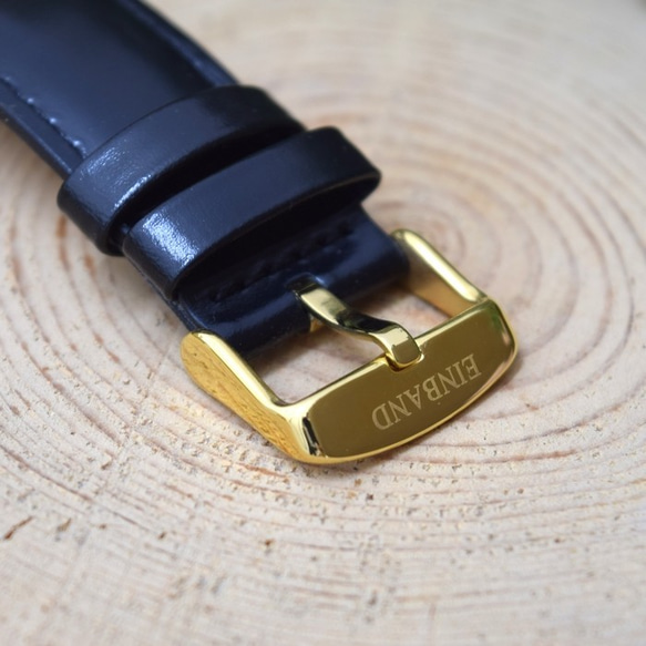 EINBAND Glanz BLACK 40mm ブラックレザー 木製腕時計 ウッドウォッチ 7枚目の画像