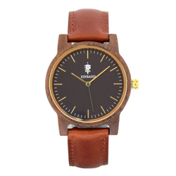 EINBAND格蘭仕黑色36毫米棕色皮革木製手錶木製手錶 第1張的照片