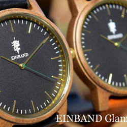 EINBAND Glanz BLACK 36mm ブラウンレザー 木製腕時計 ウッドウォッチ 3枚目の画像