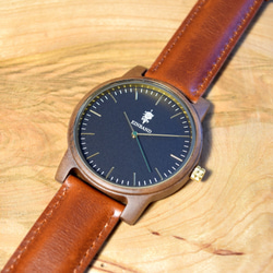 EINBAND Glanz BLACK 36mm ブラウンレザー 木製腕時計 ウッドウォッチ 4枚目の画像