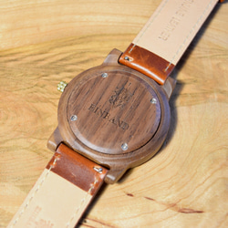 EINBAND Glanz BLACK 36mm ブラウンレザー 木製腕時計 ウッドウォッチ 5枚目の画像