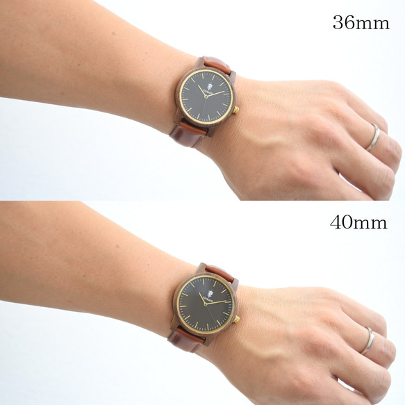 EINBAND Glanz BLACK 36mm ブラウンレザー 木製腕時計 ウッドウォッチ 9枚目の画像