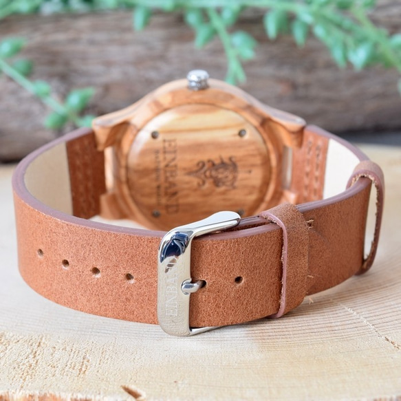 EINBAND Luft橄欖皮革木質手錶36毫米 第3張的照片
