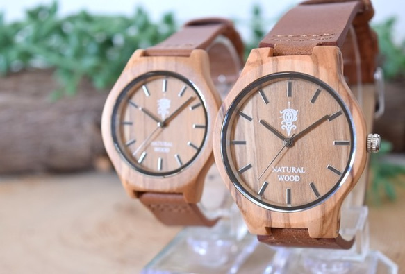 EINBAND Luft橄欖皮革木質手錶36毫米 第6張的照片