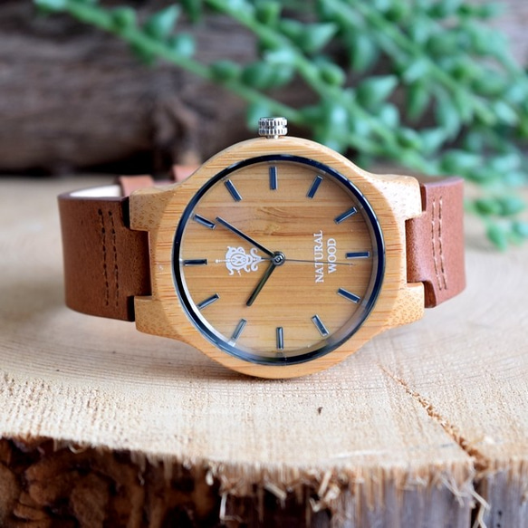 EINBAND Luft Bamboo皮革木製手錶40毫米 第2張的照片