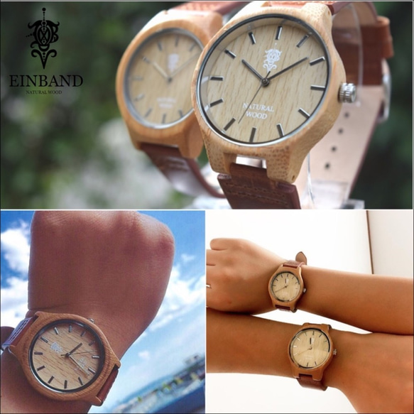 EINBAND Luft Bamboo レザー木製腕時計 40mm 6枚目の画像