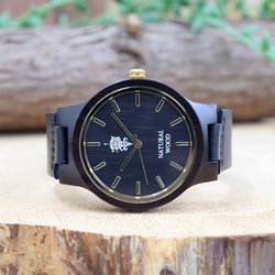 【木製腕時計】EINBAND Luft 木の時計 ウッド ウォッチ 本革レザーベルト エボニー＆ゴールド【40mm】 1枚目の画像