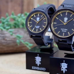 【木製腕時計】EINBAND Luft 木の時計 ウッド ウォッチ 本革レザーベルト エボニー＆ゴールド【40mm】 6枚目の画像