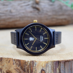 EINBAND Luft黑檀木和黃金皮革木製手錶36mm 第1張的照片