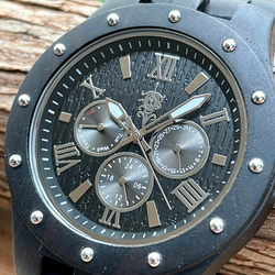 【木製腕時計】EINBAND Sand 木の時計 カレンダー付き ウッド ウォッチ エボニー 黒檀【46mm】 2枚目の画像