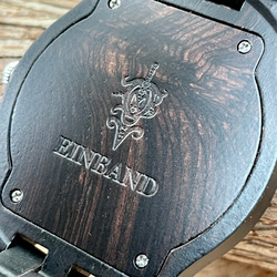 【木製腕時計】EINBAND Sand 木の時計 カレンダー付き ウッド ウォッチ エボニー 黒檀【46mm】 3枚目の画像