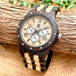 【木製腕時計】EINBAND Sand 木の時計 カレンダー付き ウッド ウォッチ メイプル エボニー 黒檀【46mm】 1枚目の画像