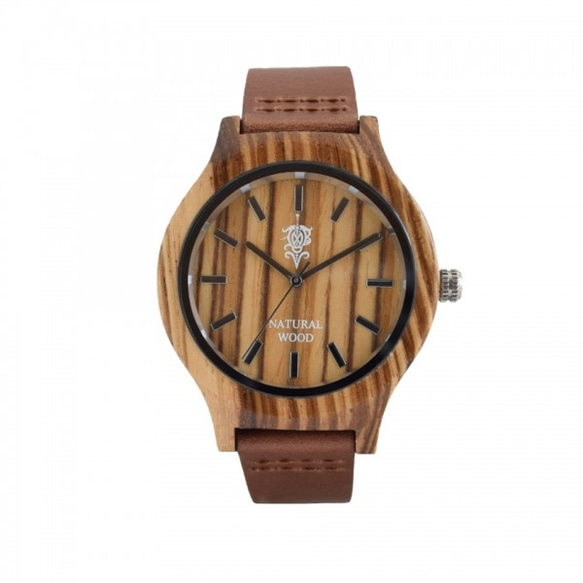 EINBAND Luft Zebrawood皮革木製腕錶36mm 第2張的照片