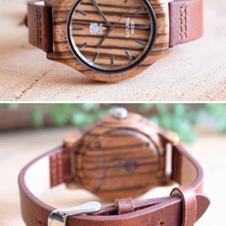 EINBAND Luft Zebrawood皮革木製腕錶36mm 第3張的照片