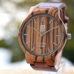 EINBAND Luft Zebrawood皮革木製腕錶40mm 第1張的照片