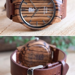 EINBAND Luft Zebrawood皮革木製腕錶40mm 第3張的照片