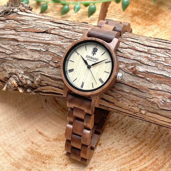 【木製腕時計】EINBAND Reise 定番 木の時計 スタイリッシュ ウッドウォッチ クルミ【32mm】 1枚目の画像