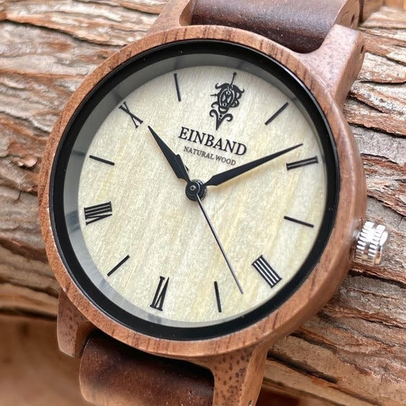 【木製腕時計】EINBAND Reise 定番 木の時計 スタイリッシュ ウッドウォッチ クルミ【32mm】 2枚目の画像