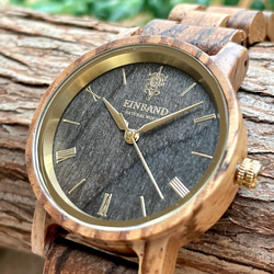 EINBAND Reise ZebraWood &amp; Gold 32 毫米木製手錶 Wood Watch 第2張的照片