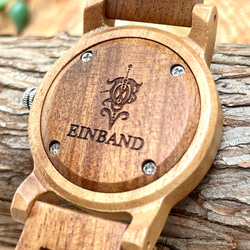【木製腕時計】EINBAND Mond ウッドウォッチ ブレスレット 木の時計 アカシア＆エボニー【32mm】 4枚目の画像