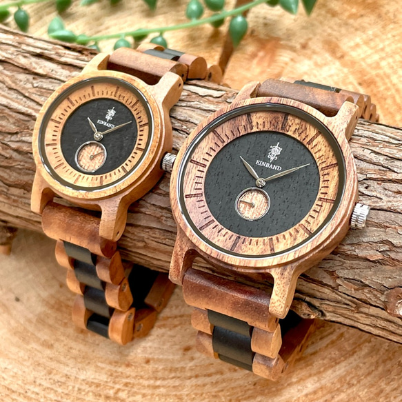 【木製腕時計】EINBAND Mond ウッドウォッチ ブレスレット 木の時計 アカシア＆エボニー【32mm】 5枚目の画像