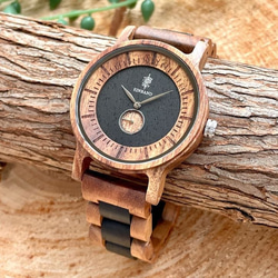 【木製腕時計】EINBAND Mond ウッドウォッチ ブレスレット 木の時計 アカシア＆エボニー【40mm】 1枚目の画像