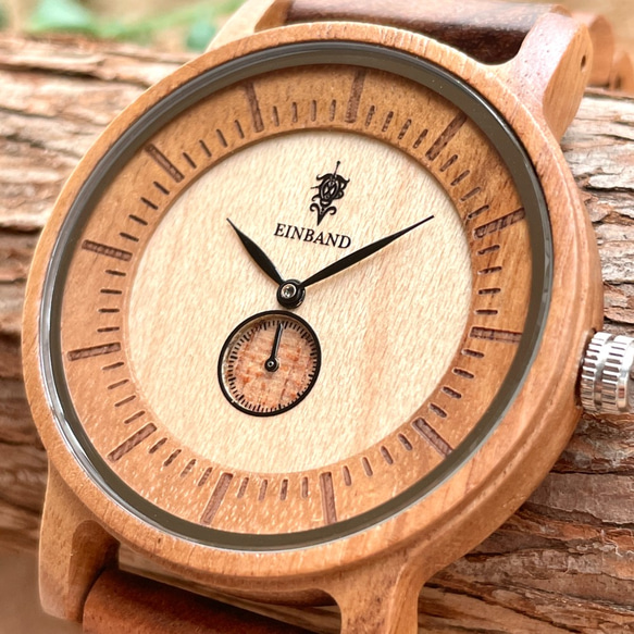 【木製腕時計】EINBAND Mond ウッドウォッチ ブレスレット 木の時計 アカシア＆メイプル【40mm】 2枚目の画像
