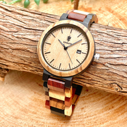 【木製腕時計】EINBAND Schatz 5種類の木をミックス ウッドウォッチ 木の時計 メイプル【40mm】 1枚目の画像