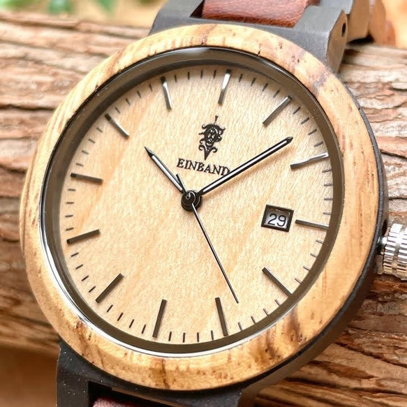 【木製腕時計】EINBAND Schatz 5種類の木をミックス ウッドウォッチ 木の時計 メイプル【40mm】 2枚目の画像
