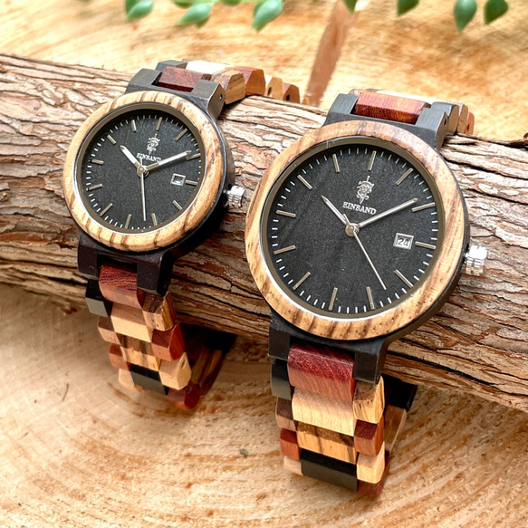 【木製腕時計】EINBAND Schatz 5種類の木をミックス ウッドウォッチ 木の時計 エボニー【40mm】 9枚目の画像