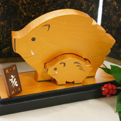 開運黄金　干支の置物　イノシシ親子 2019年干支】金のいのしし親子の干支飾り その他置物 木工