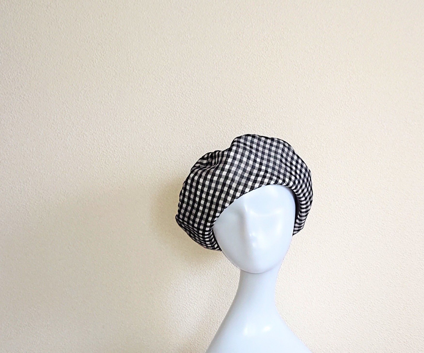 ギンガムチェックオーガンジーのベレー帽
