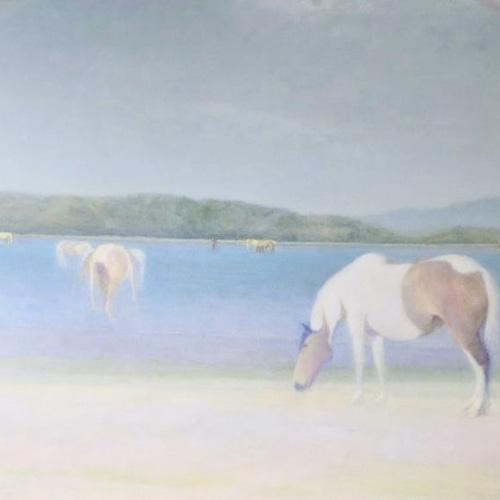 天国の馬」 F80 油彩 福島房雄 ＊ 飽きの来ない癒しの絵 絵画 Fusao