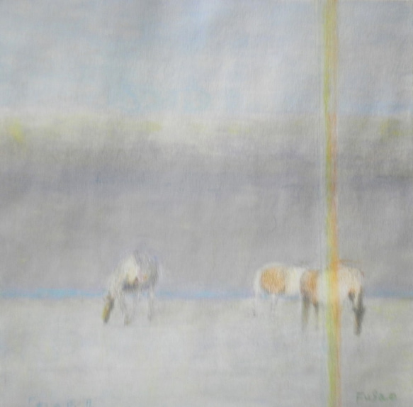 「虹の馬Ⅱ」　　A4正方形　水彩・アクリル混合（品の良い額込み）　福島房雄 1枚目の画像